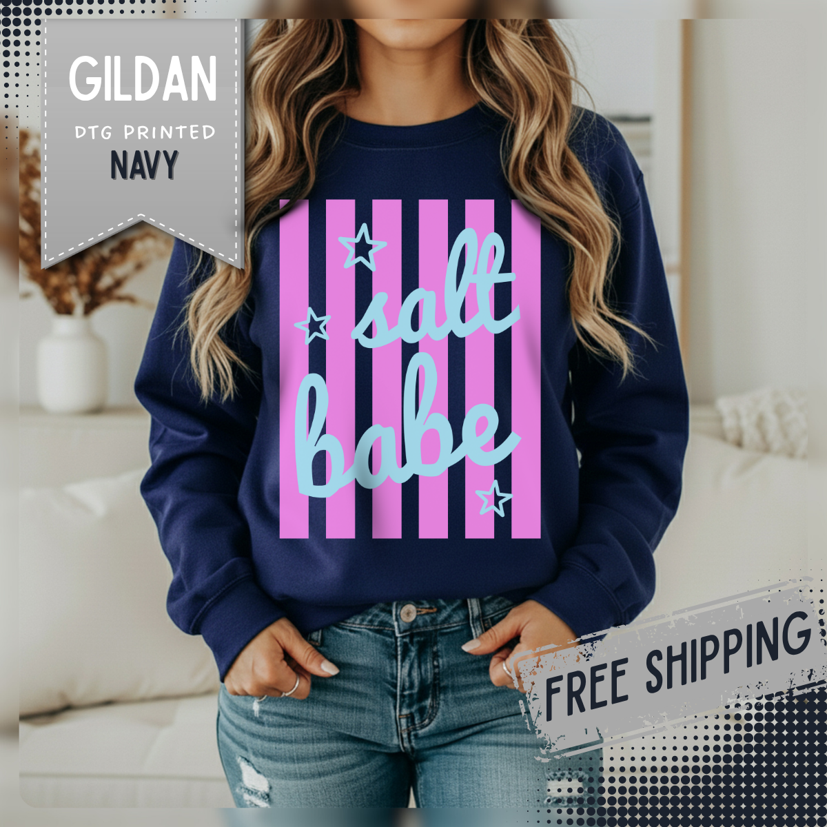 Salt Babe – Gildan Heavy Blend | Trendy Women’s Soft Sweatshirt. Direct to Garment. Printed & Shipped in the USA. Unisex Sizes.