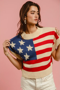 American Flag Cream Sleeveless Sweater