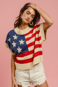 American Flag Cream Sleeveless Sweater
