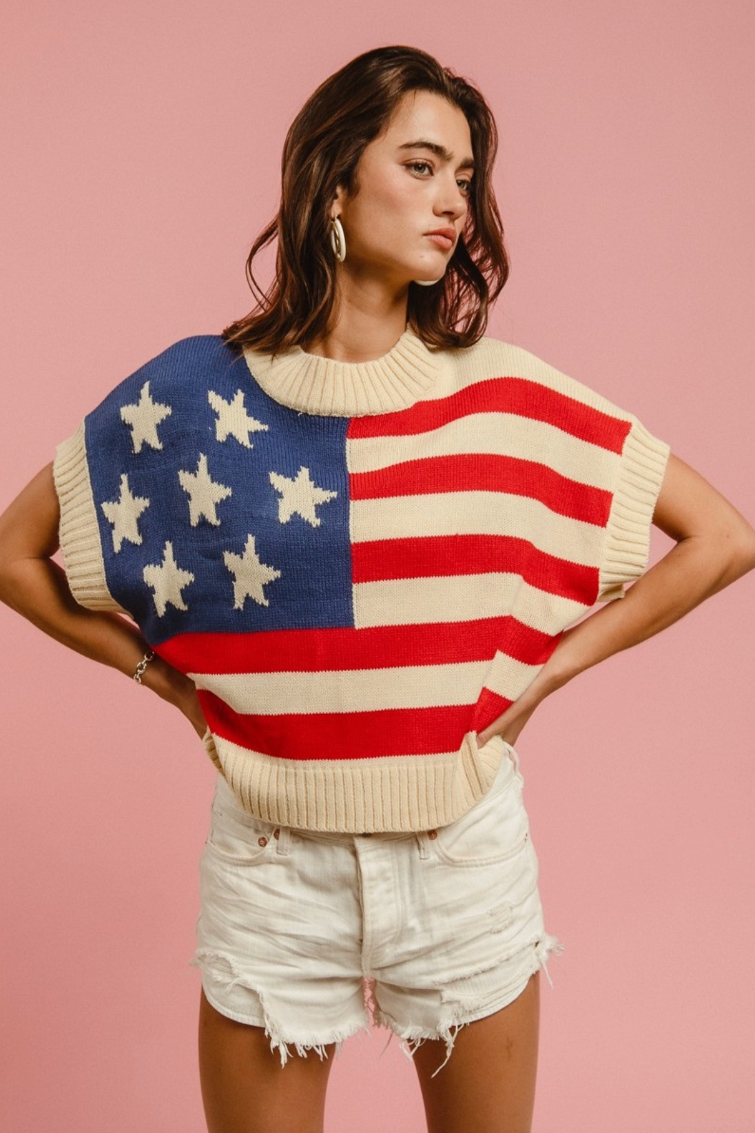 American Flag Cream Sleeveless Sweater