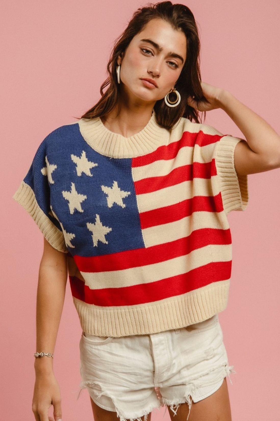 American Flag Cream Sleeveless Sweater