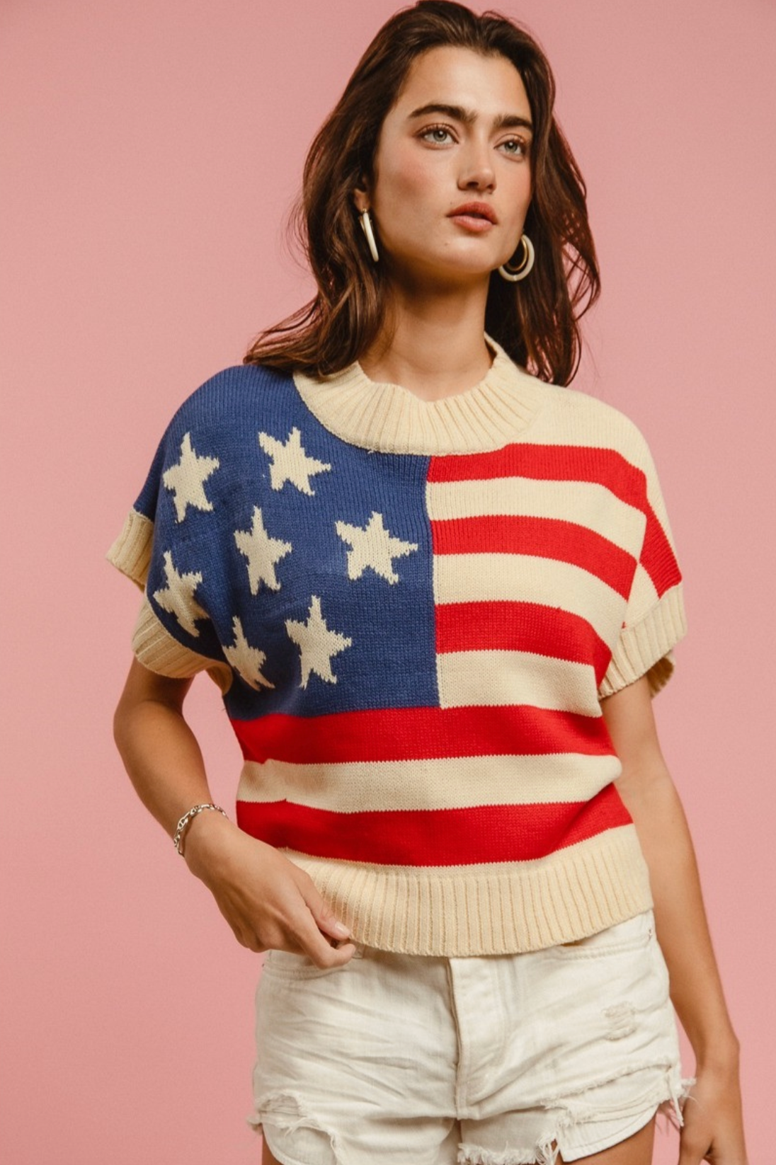 American Flag Cream Sleeveless Sweater