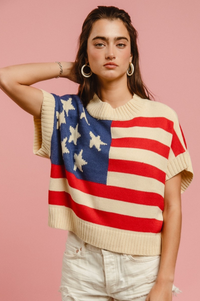 American Flag Cream Sleeveless Sweater