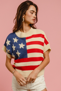 American Flag Cream Sleeveless Sweater