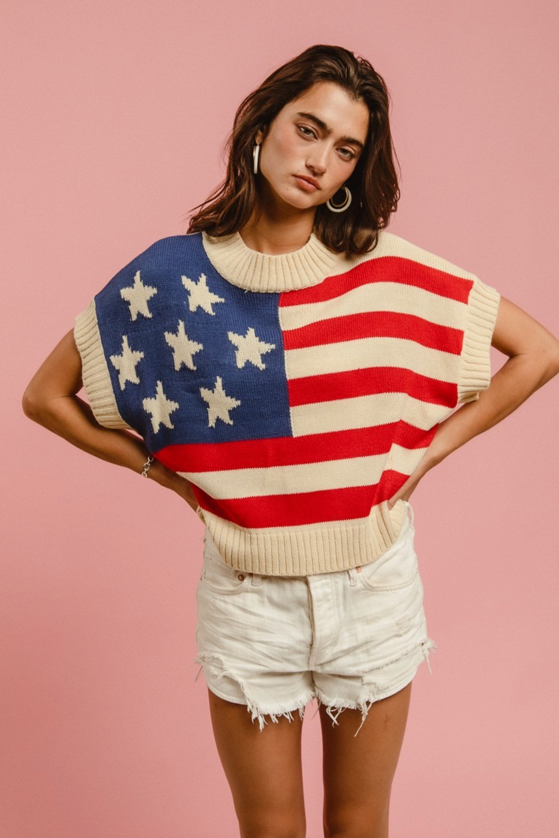 American Flag Cream Sleeveless Sweater