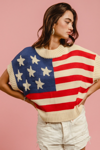 American Flag Cream Sleeveless Sweater