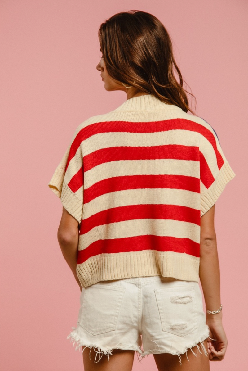American Flag Cream Sleeveless Sweater