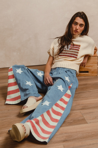 American Flag Vintage Washed Jeans w/Star Patches - Soft Denim