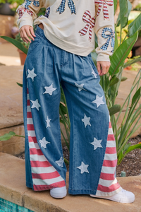 American Flag Vintage Washed Jeans w/Star Patches - Soft Denim
