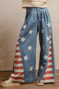 American Flag Vintage Washed Jeans w/Star Patches - Soft Denim