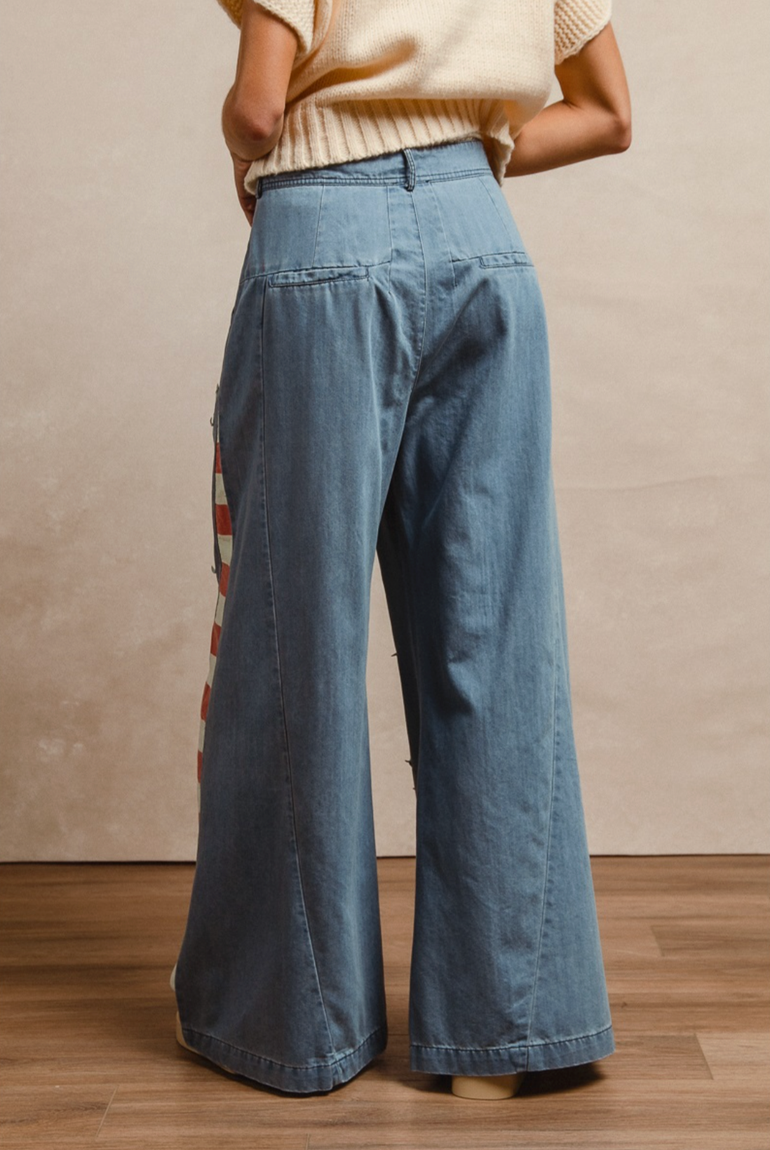 American Flag Vintage Washed Jeans w/Star Patches - Soft Denim