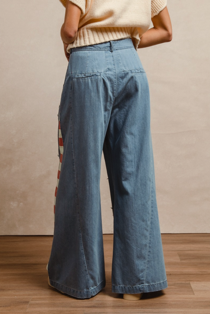 American Flag Vintage Washed Jeans w/Star Patches - Soft Denim