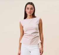 Side Pleated (Natural) Boatneck 95% Cotton Top
