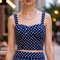 Polka Dot (100% Cotton) Square Neck Fitted Top - Navy