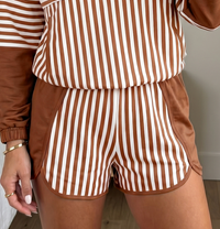 Brown Striped (Cotton) Patchwork Shorts w/Pockets