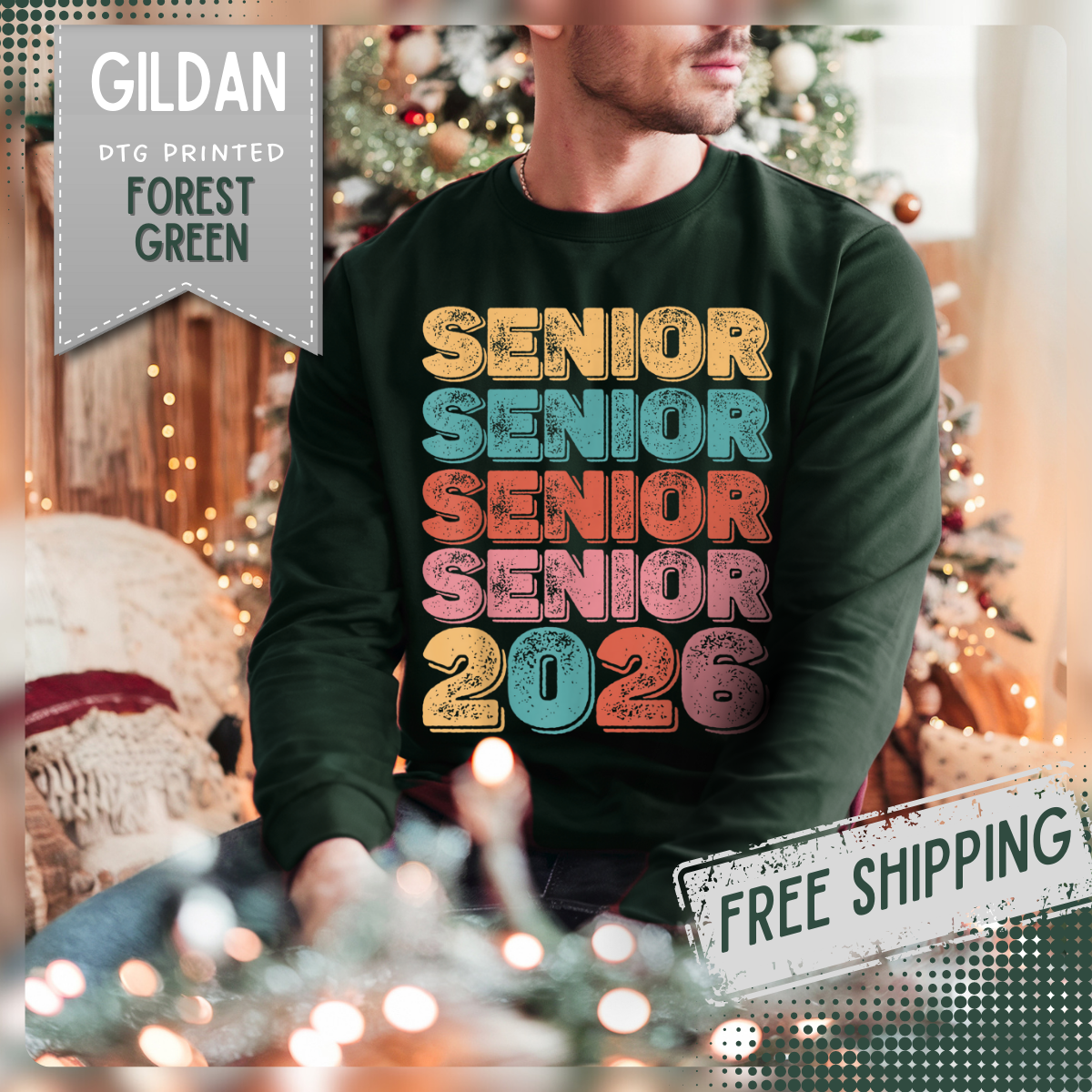 Senior Class of 2026 Retro – Gildan Heavy Blend | Trendy Men's and Women’s Soft Sweatshirt. Direct to Garment. Printed & Shipped in the USA. Unisex Sizes.