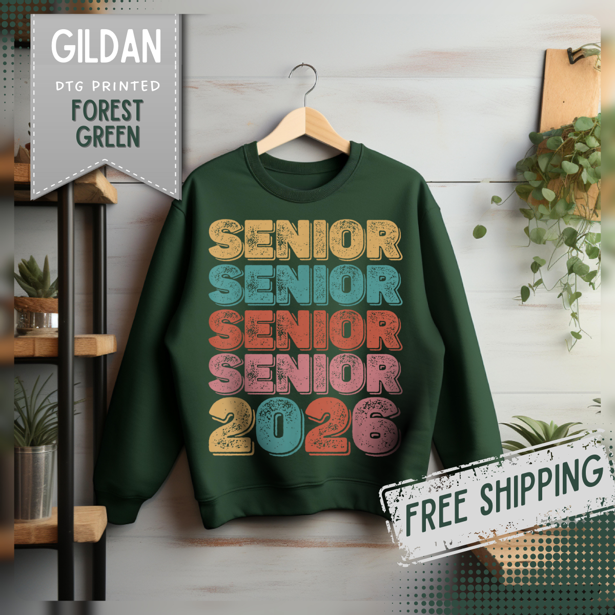 Senior Class of 2026 Retro – Gildan Heavy Blend | Trendy Men's and Women’s Soft Sweatshirt. Direct to Garment. Printed & Shipped in the USA. Unisex Sizes.