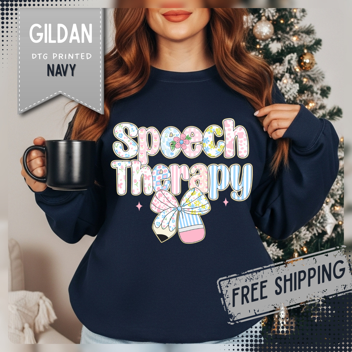 Speech Therapy - Pink Blue Coquette – Gildan Heavy Blend | Trendy Women’s Soft Sweatshirt. Direct to Garment. Printed & Shipped in the USA. Unisex Sizes.