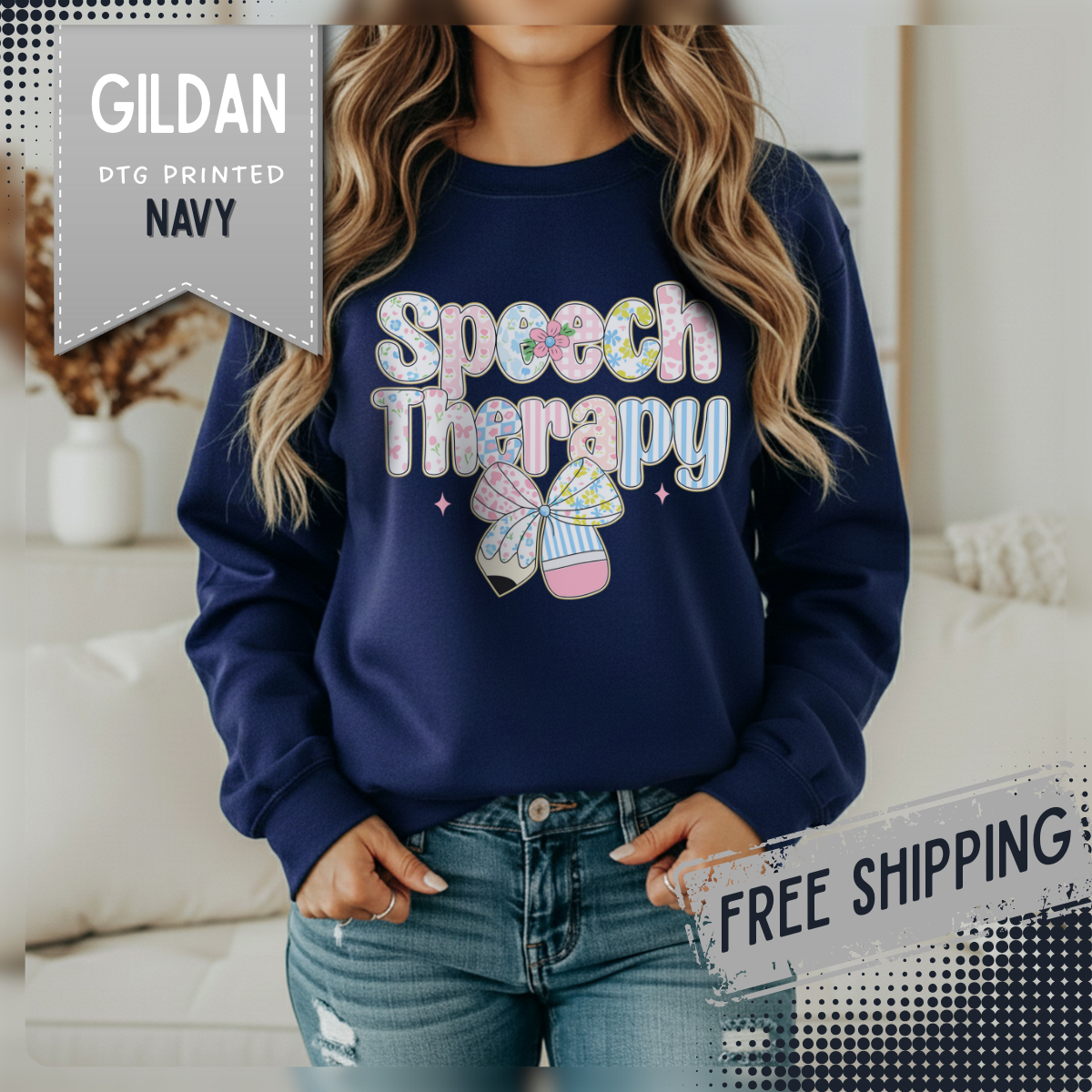 Speech Therapy - Pink Blue Coquette – Gildan Heavy Blend | Trendy Women’s Soft Sweatshirt. Direct to Garment. Printed & Shipped in the USA. Unisex Sizes.
