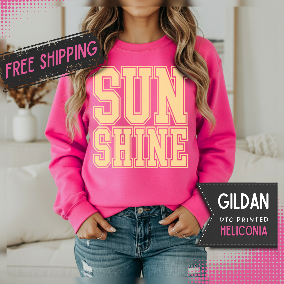 Sunshine – Gildan Heavy Blend | Trendy Women’s Soft Sweatshirt. Direct to Garment. Printed & Shipped in the USA. Unisex Sizes.