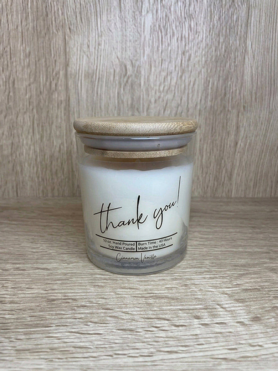 Thank You (Cinnamon Vanilla) 10 oz. Soy Wax Candle - Glass Jar