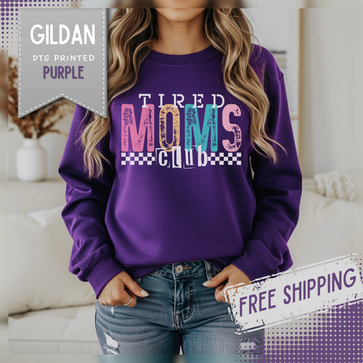 Tired Moms Club Pastel – Gildan Heavy Blend | Trendy Women’s Soft Sweatshirt. Direct to Garment. Printed & Shipped in the USA. Unisex Sizes.