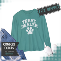 Treat Dealer, Dog Lover - Comfort Colors | Trendy Women's and Men's Long Sleeve T-Shirt. Direct to Garment. Printed & Shipped in the USA. Unisex Sizes.