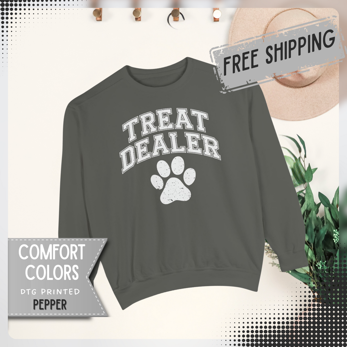 Treat Dealer, Dog Lover - Comfort Colors | Trendy Women's and Men's Sweatshirt. Direct to Garment. Printed & Shipped in the USA. Unisex Sizes.