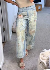 Patchwork Printed Barrel Jeans