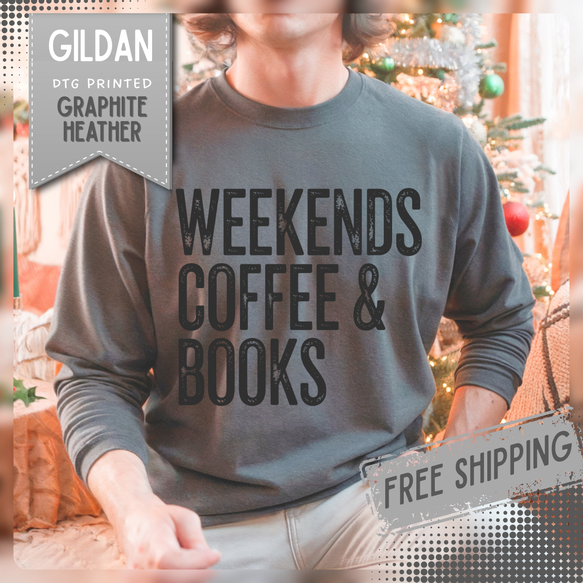 Weekends, Coffee & Books – Gildan Heavy Blend | Trendy Women’s and Men's Soft Sweatshirt. Direct to Garment. Printed & Shipped in the USA. Unisex Sizes.