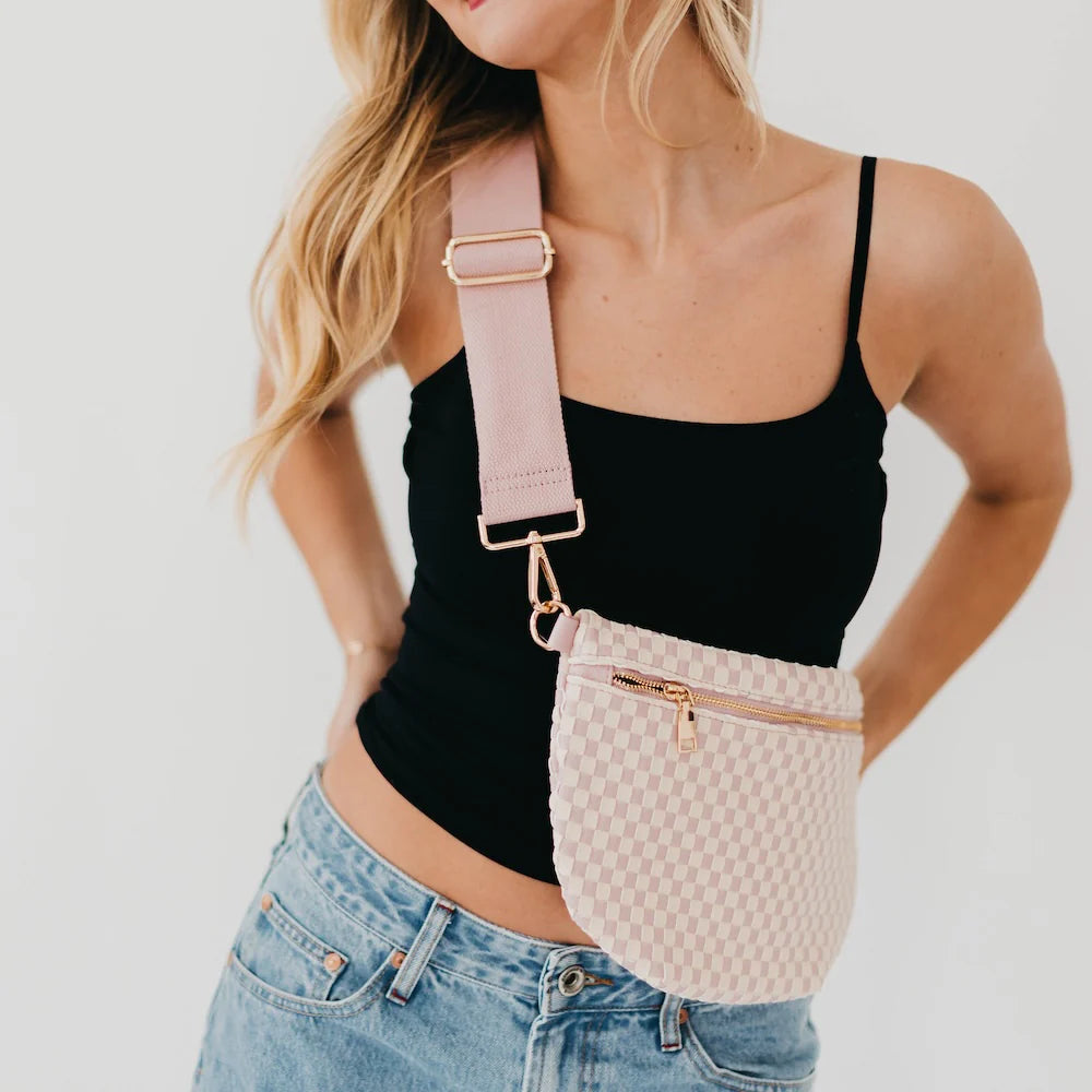 Westlyn (Blush) Woven Checkered Bum Bag
