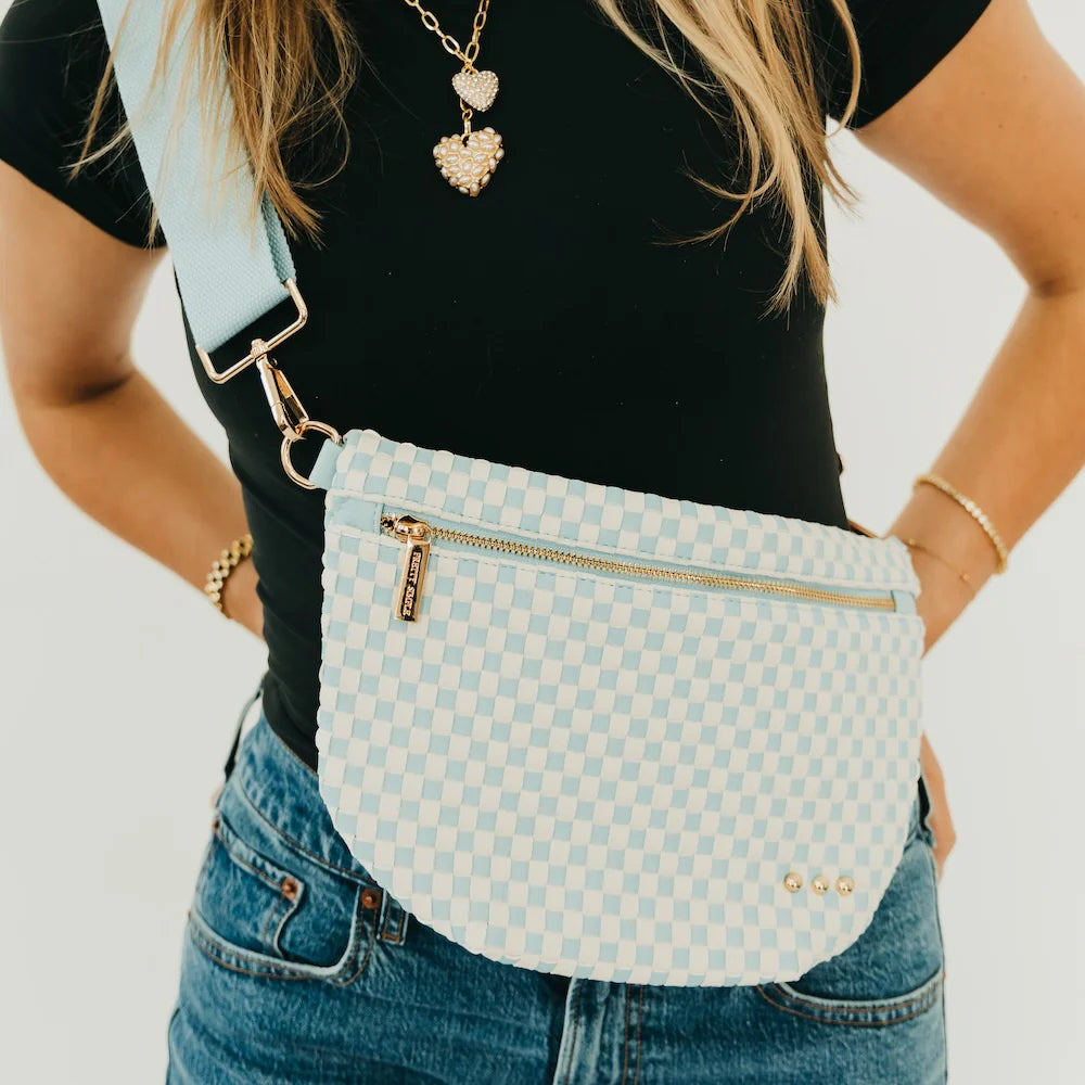 Westlyn (Sky Blue) Woven Checkered Bum Bag