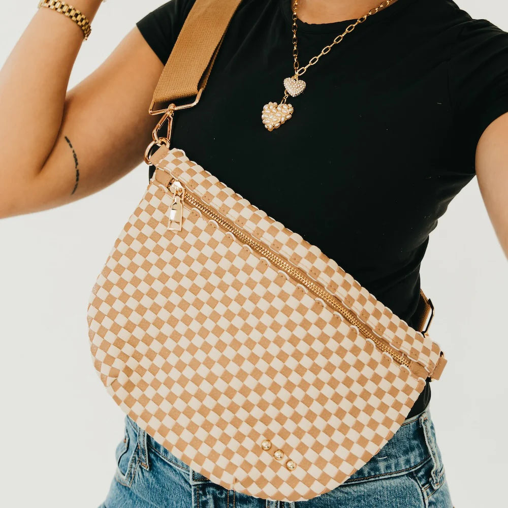 Westlyn (Tan) Woven Checkered Bum Bag