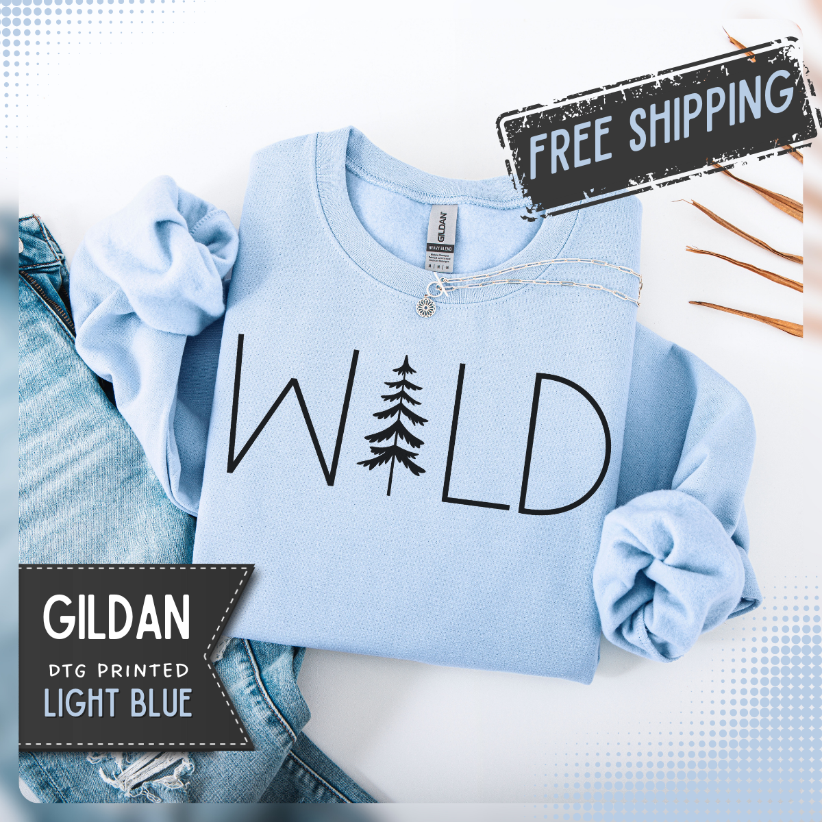 Wild Graphic, Nature, Pine Tree, Adventure – Gildan Heavy Blend | Trendy Women’s and Men's Soft Sweatshirt. Direct to Garment. Printed & Shipped in the USA. Unisex Sizes.