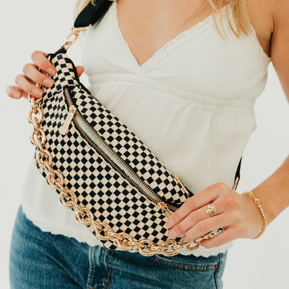 Susie (Black) Woven Checkered Sidekick Bum Bag