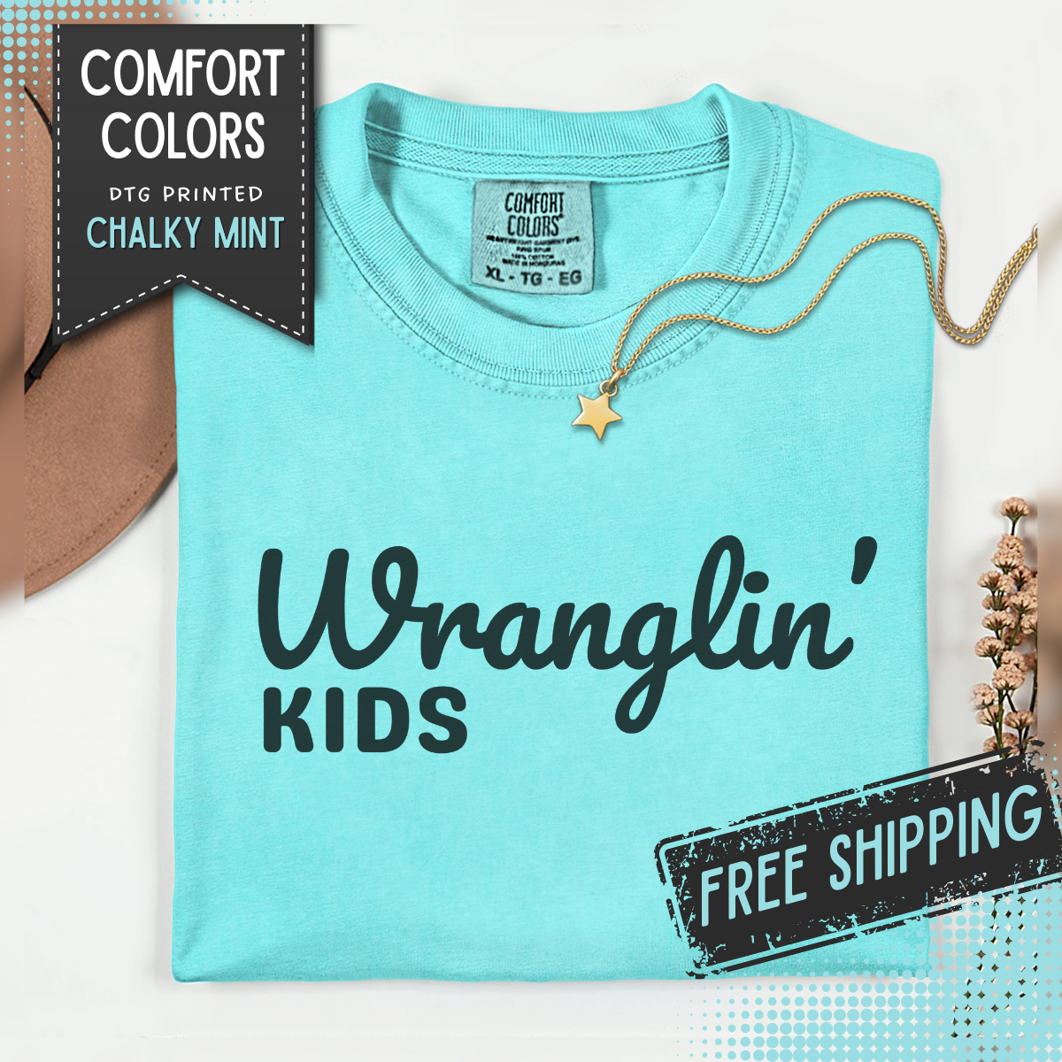 Wranglin' Kids Funny Mom Dad   - Comfort Colors | Trendy Women's and Men's T-Shirt. Direct to Garment. Printed & Shipped in the USA. Unisex Sizes.