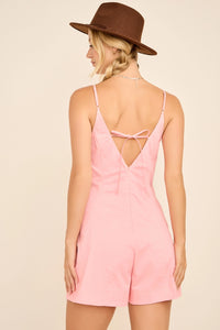Chanci Pink Romper with Adjustable Straps, Pockets & Back Zipper