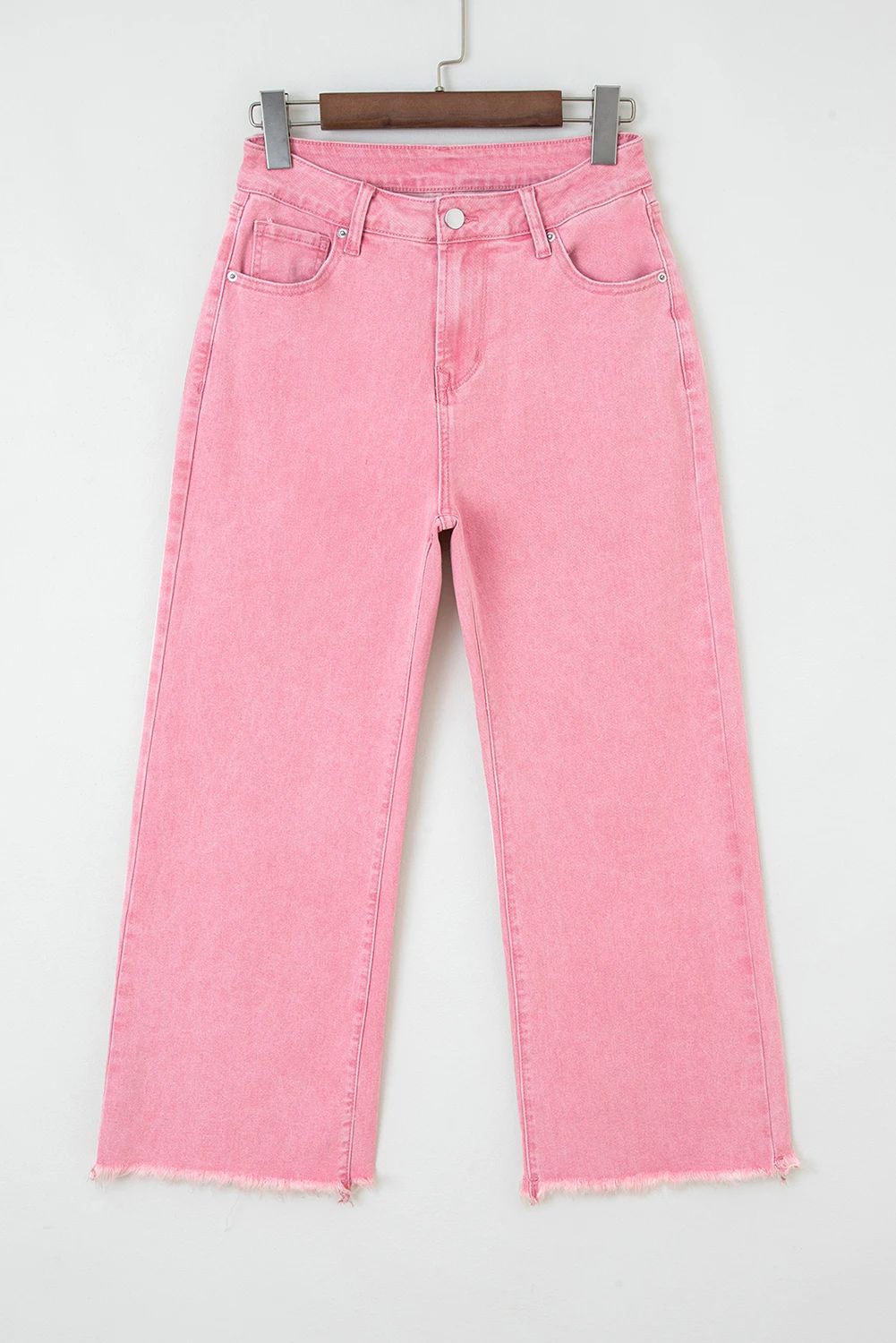 Dolly Pink Acid-Washed Cropped Wide Leg Jeans