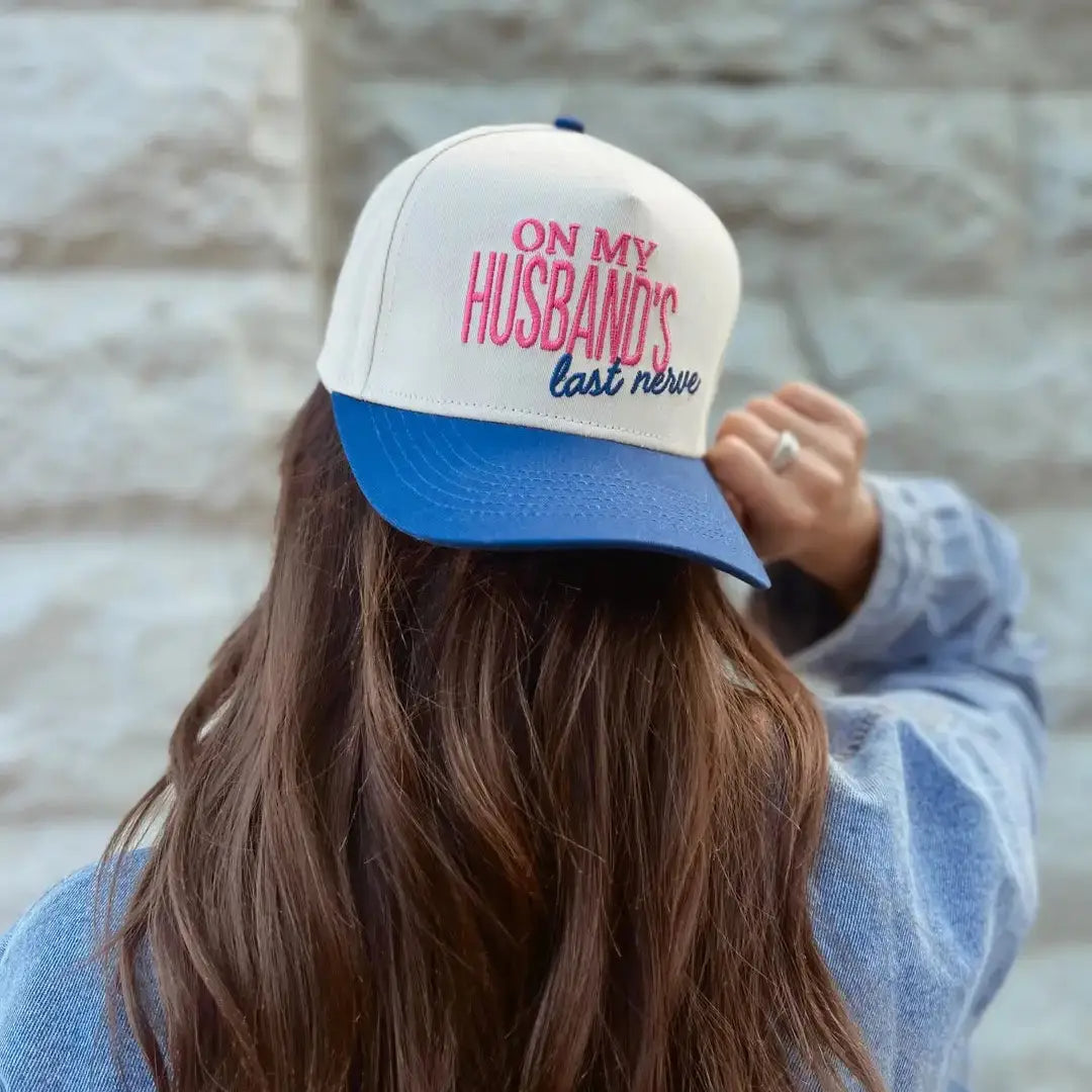 Embroidered (Blue & Tan) On My Husband's Last Nerve Snapback Hat