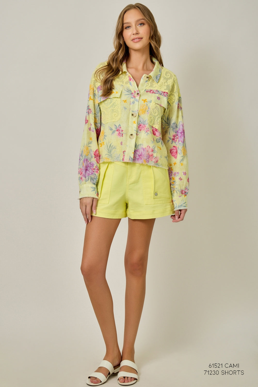 Bright Yellow Floral 100% Cotton and Lace Lightweight Jacket