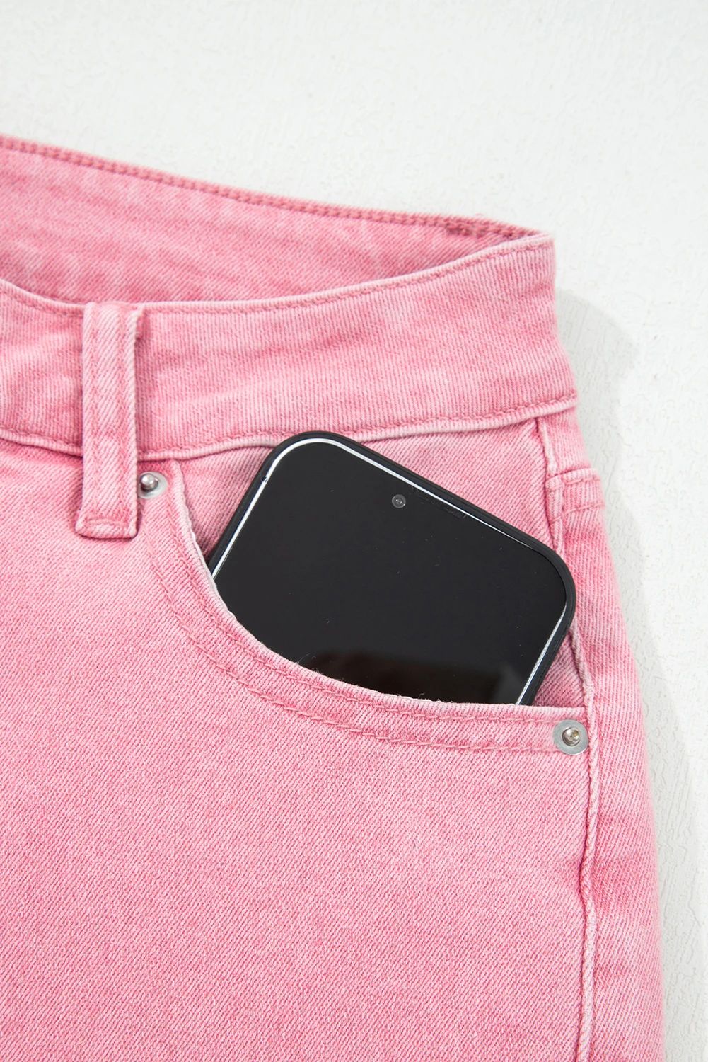 Dolly Pink Acid-Washed Cropped Wide Leg Jeans