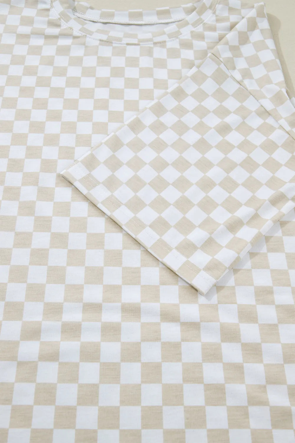 Khaki & White 2pc Checkered Print Half Sleeve Loungewear with Pockets