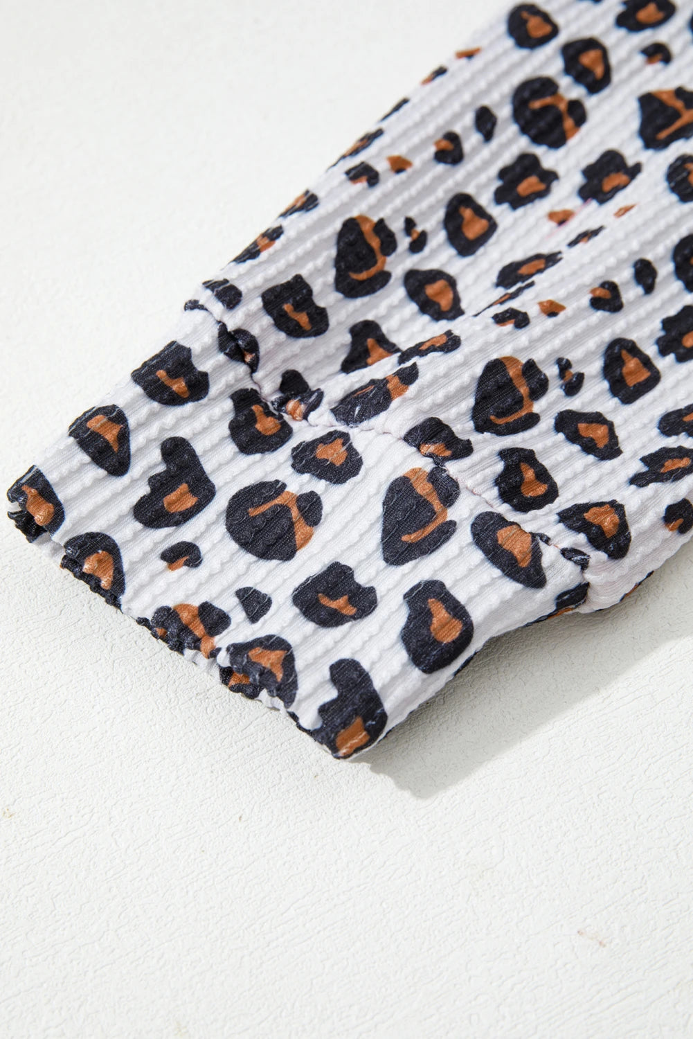 Pink, Leopard-Patched Ribbed Button-Up Long Sleeve Top with Pocket