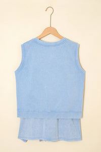 Myosotis 2 Pieces Mineral Wash Cotton Tank Top Lined Split Skirt Set