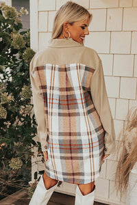 Khaki Plaid Patchwork Mini Dress
