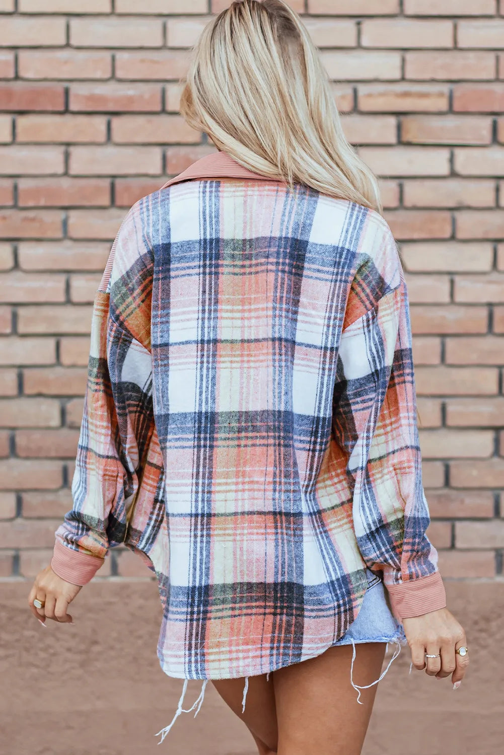 Light Pink Corduroy and Soft Plaid Shacket with Pockets