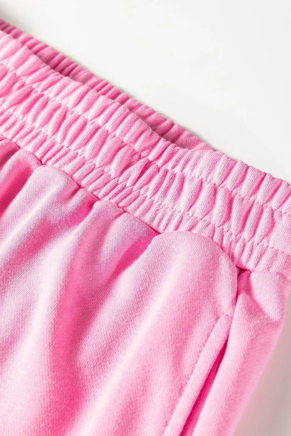 Pink, Bow Embroidered 2pc Sweatshirt & Shorts Loungewear Set with Pockets