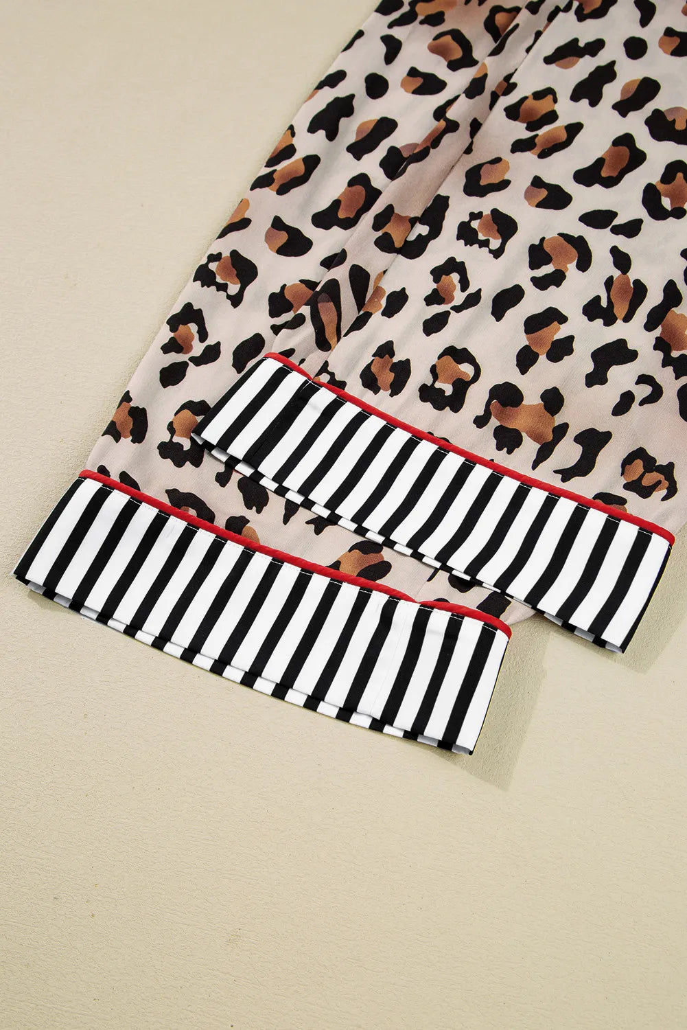 Leopard Print with Black/White Striped Accents 2pc Pants Pajama Set