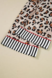 Leopard Print with Black/White Striped Accents 2pc Pants Pajama Set