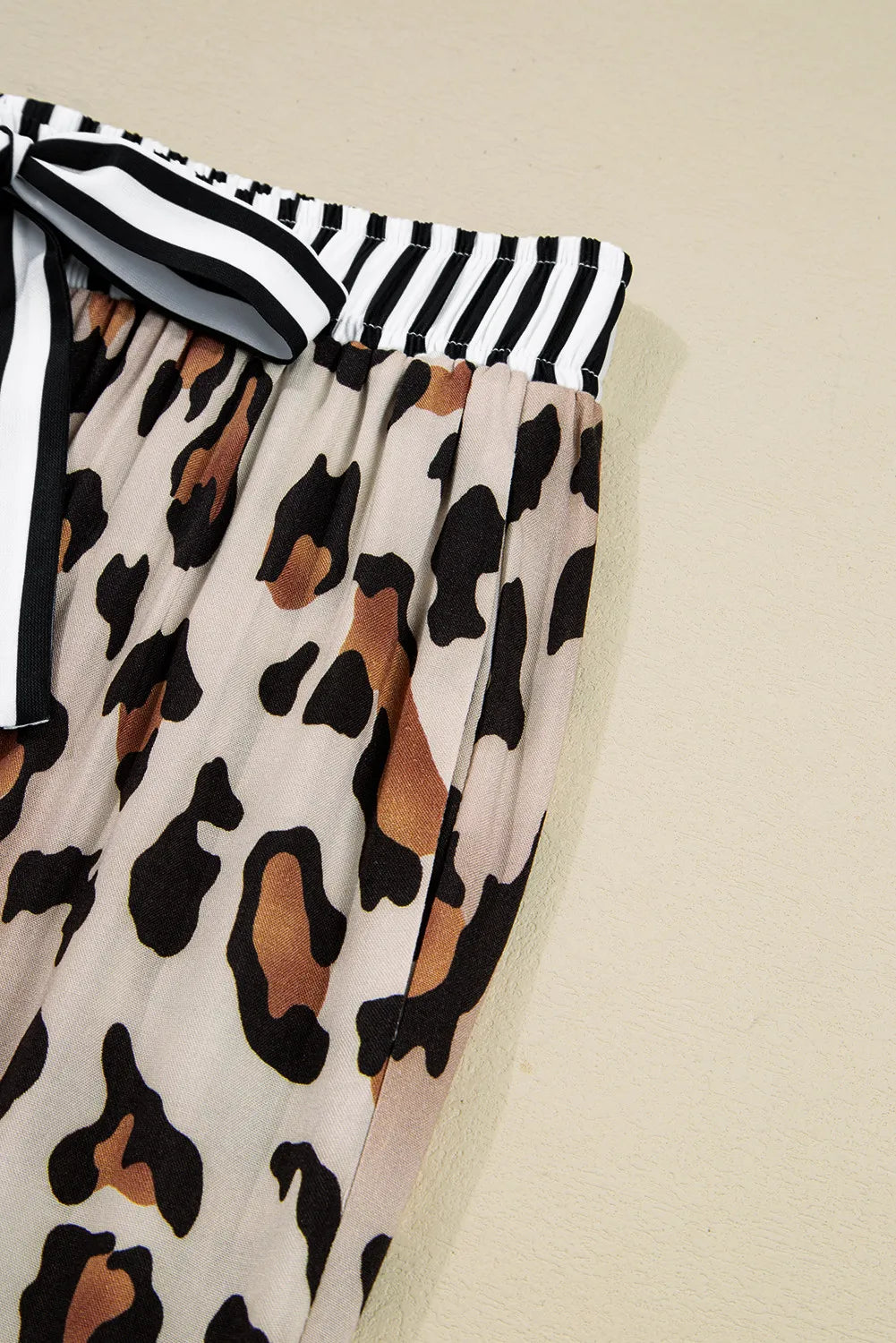 Leopard Print with Black/White Striped Accents 2pc Pants Pajama Set